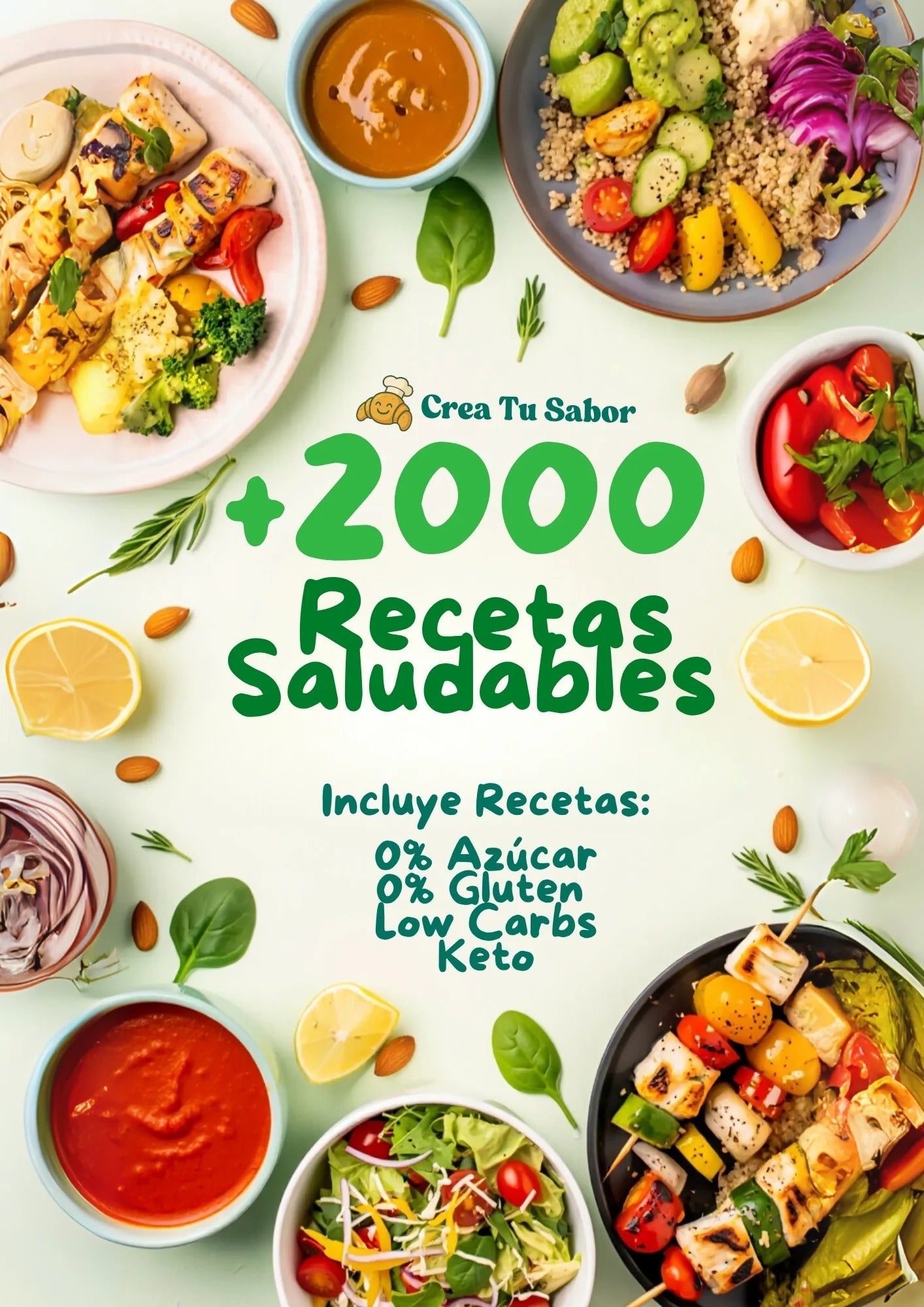 +2000 Recetas Saludables Digitales 0% Azúcar + ¡6 BONOS de Regalo